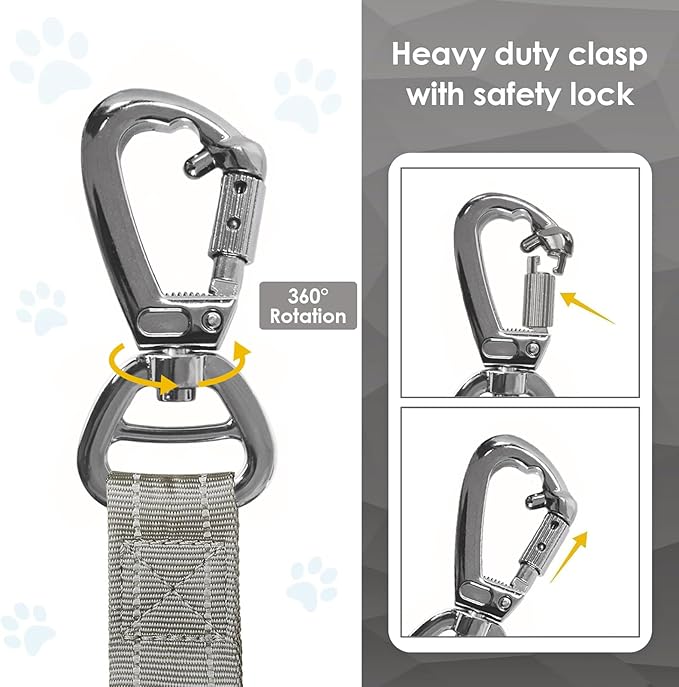 AUBELL Tactical Dog Leash Heavy Duty,4-6ft Reflective Strong No Pull Bungee Leash for Medium Large Dogs with Comfortable Padded Double Handle,Car Seat Belt,360 Degree Rotating Carabiner,Grey