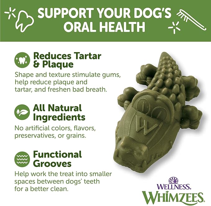 WHIMZEES Wellness Alligator Dog Dental Treats, Natural Chews, Small Size, (24 Count)