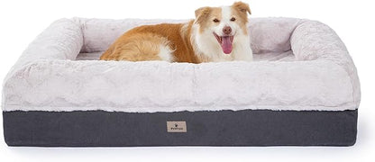 PetFun Memory Foam XL Dog Bed for XLarge Sized, Extra Large Orthopedic Dog Sofa with Sides and Waterproof Liner, Washable Bolster Pet Bed Couch with Removable Cover, 50x38x13 Inch, Beige