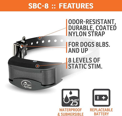 SportDOG NoBark SBC-8 - Lightweight Progressive Bark Correction Collar - Helps Discourage Nuisance Barking - Multiple Static Correction Levels