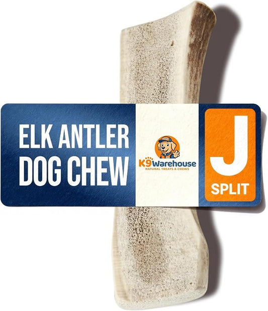 K9warehouse Natural Split Elk Antlers for Dogs - Premium Grade Dog Antler Chews - Long-Lasting Deer Antles Ideal for Aggressive Chewers - Safe USA Sourced Chew for Medium and Large Dogs - 1 Pack