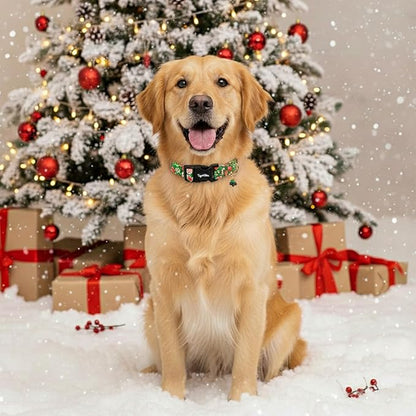 Christmas Dog Collar for Medium Dogs, Adjustable Green Small Dog Collars with Gingerbread Man Pattern, Cute Dog Christmas Collar for Dogs, Winter Holiday Dog Collar for Girl Boy Dog-M
