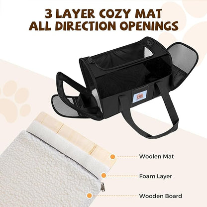 FOORLON Cat Carrier Soft for Pets Up to 25 Lbs, Cat Travel Bag with Padded Shoulder Strap and Detachable Cat Food Bowl, Pet Dog Carriers for Small Dogs Travel Puppy Carry Airline Approved, Black