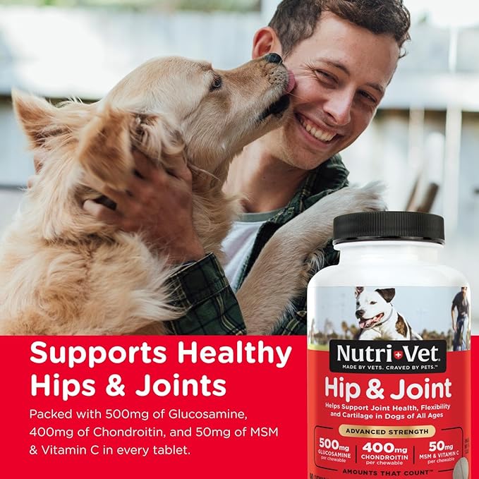 Nutri-Vet Hip & Joint Advanced Strength Dog Joint Supplement, Dog Glucosamine, Pet Supplements, Formulated with Glucosamine Chondroitin and MSM, Pet Supplies, Puppy Essentials, 90 Count