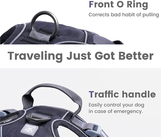 Pawaii No Pull Dog Harness with Pet ID Tag,Reflective Strips No Choke Front O Ring Breathable Mesh Adjustable Soft Padded Pet Vest with Easy Control Handle for Large Dogs