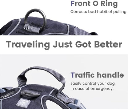 Pawaii No Pull Dog Harness with Pet ID Tag,Reflective Strips No Choke Front O Ring Breathable Mesh Adjustable Soft Padded Pet Vest with Easy Control Handle for Large Dogs