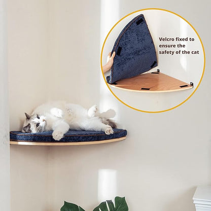 LIORCE Wall Mounted Corner Cat Bed - Cat Shelf with Comfortable Cushion - Minimalistic Cats Furniture for Indoor Cats - Climbing Perch for Wall,Cream