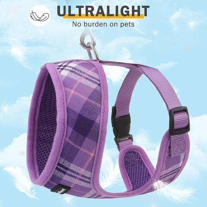 SCENEREAL No Pull Dog Harness Collar and Leash Set Small Medium Sized Dog, Soft Mesh Step in Puppy Harnesses, No Chock Plaid Adjustable Pet Vest for Outdoor Walking Training and Running, Purple S