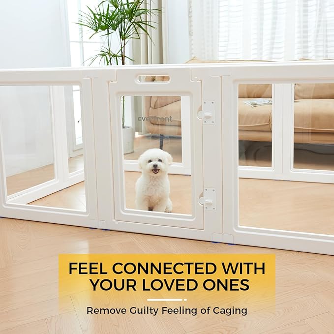 EVERFRONT Clear Acrylic Plastic Dog Playpen - Clear Dog Play Pen - Easy Assemble Acrylic Dog Playpen - Puppy Playpen, Cat Playpen, Small Animal Playpen, Dog Play Pen Indoors (White, 23.6" H, 12PCS)