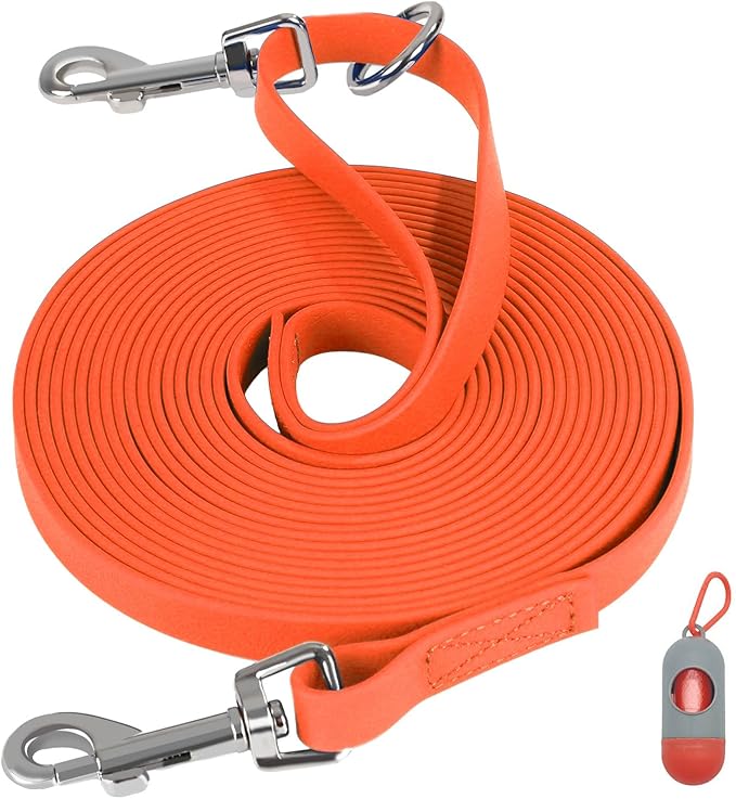 Waterproof Long Leash for Dogs Training 16FT/20FT/30FT/50FT/100FT, Long Dog Leash Heavy Duty Lead for Large Medium Small Dogs Outside Walking, Playing, Camping, or Yard(Orange 20FT)