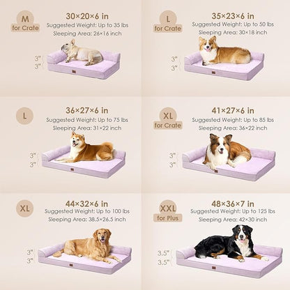 EHEYCIGA XXL Dog Bed Memory Foam, Orthopedic Giant Dog Bed Jumbo with Washable Removable Cover, Waterproof Pet Sofa Couch with Nonskid Bottom, 48x35x7.5, Lilac