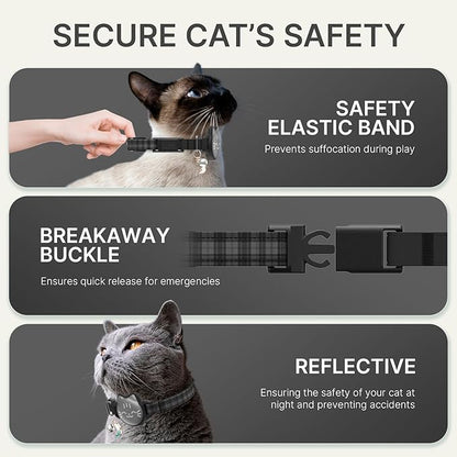 Waterproof Airtag Cat Collar, Breakaway Cat Airtag Collar with Luminous & Reflective Fish Pattern, Lightweight Kitten Collars for Apple Air tag, Hidden GPS Tracker Holder for Cats, Kittens(9-13")