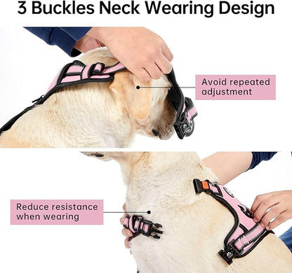 IVY&LANE No Pull Dog Harness for Small Dogs, Dog Vest Harness with Leash, Safety Belt and Storage Strap, Fully Adjustable, 360° Reflective Strip, Soft Handle (Pink, S)