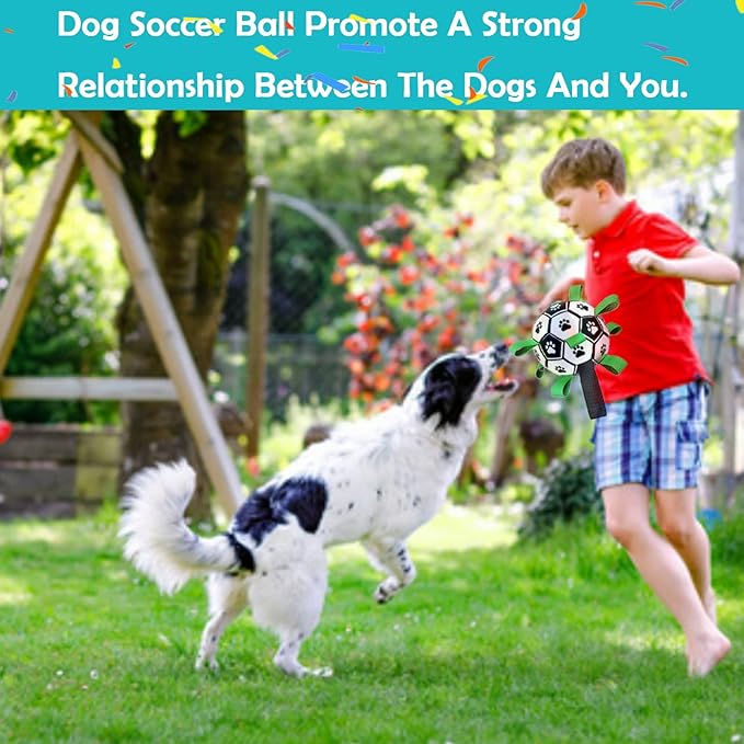 Domchan Ropes Soccer Balls Toy - Interactive Dog Toys for Tug of War, Puppy Birthday Gifts, Water Toy, Durable Balls World Cup for Large Dogs (9 Inch)