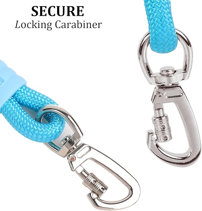JSXD 5 FT Heavy Duty Dog Training Leash - Double Handle Comfortable Padded Hands Free, Adjustable Crossbody Waist for Small Medium Large Dogs (Blue)