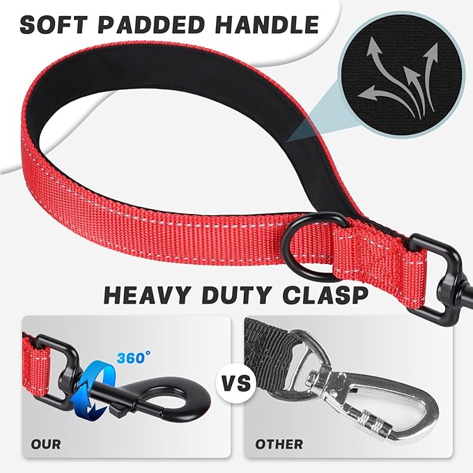 Dog Leash, Short Dog Leash, Leashes for Large Breed Dogs,Traffic Padded Handle- Reflective Training Lead, Perfect for Medium to Large Dogs(12 Inch, Red)