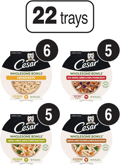 Cesar Wholesome Bowls Adult Wet Dog Food, Variety Pack, Wet Food for Dogs, 3 Oz. Bowls, 22 Count