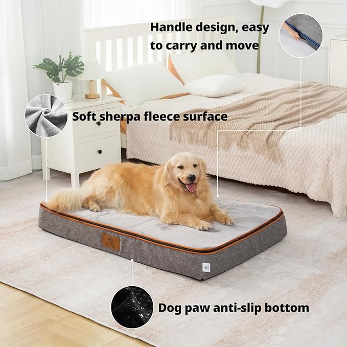 LIORCE Orthopedic Memory Foam XXL Dog Bed - 6" Thick Beds for Extra Large Sized Dog - Waterproof Removable Washable Cover & Wrap-Around Zipper - Ultimate Comfort & Easy Maintenance, Light Grey