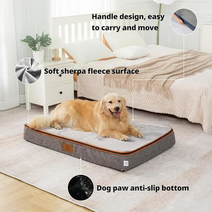 LIORCE Orthopedic Memory Foam XXL Dog Bed - 6" Thick Beds for Extra Large Sized Dog - Waterproof Removable Washable Cover & Wrap-Around Zipper - Ultimate Comfort & Easy Maintenance, Light Grey