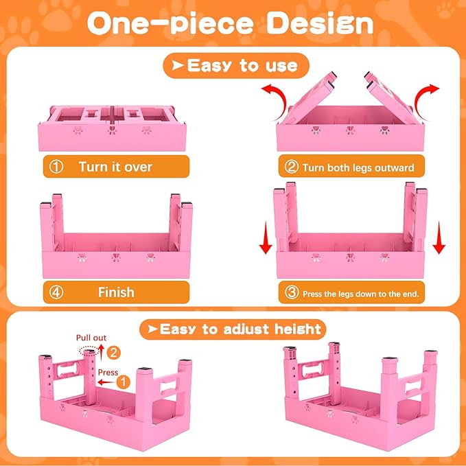 LAKIPETN Elevated Dog Bowls with 2 Stainless Steel Bowls, Raised Dog Food Bowl Stand 5 Height Adjustable (3.1", 9", 10", 11", 12") Non-Slip Feeder Set for Medium and Large Dogs - Pink
