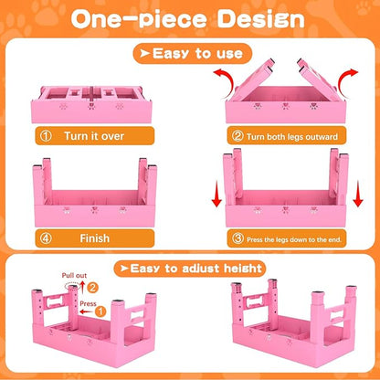 LAKIPETN Elevated Dog Bowls with 2 Stainless Steel Bowls, Raised Dog Food Bowl Stand 5 Height Adjustable (3.1", 9", 10", 11", 12") Non-Slip Feeder Set for Medium and Large Dogs - Pink