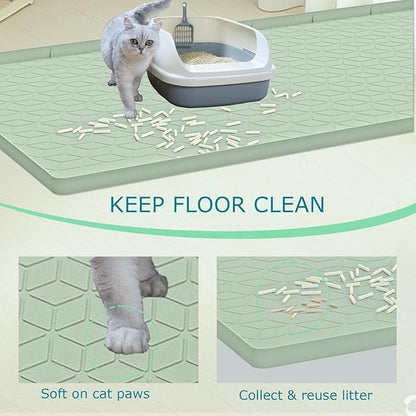 Jacooxi Cat Litter Mat, Silicone Large Cat Mat for Litter Box - 28x22 in, Waterproof & Non-Slip, Durable & Easy Clean, Green