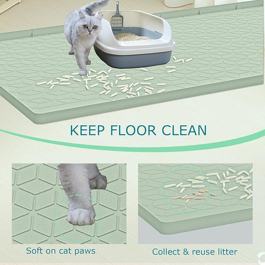 Jacooxi Cat Litter Mat, Silicone Large Cat Litter Trapping Mat for Litter Box - 31x22 in, Waterproof & Non-Slip, Durable & Easy Clean, Green