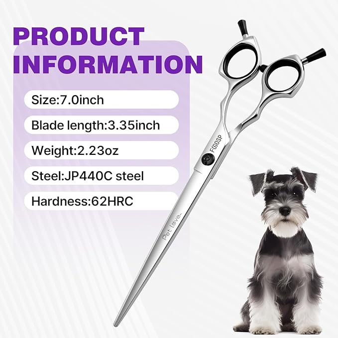 Straight Dog Grooming Scissors at Home 7 in Professional Dog Hair Scissor Japan 440C Trimming Dogs Pomeranian Pet Cat Shears Symmetric Handle Smooth Cutting Body Leg Hairs(7.0)