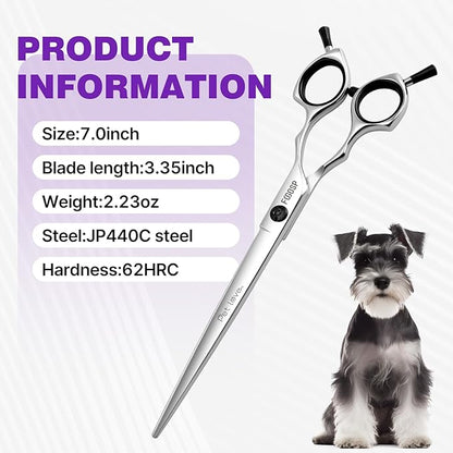 Straight Dog Grooming Scissors at Home 7 in Professional Dog Hair Scissor Japan 440C Trimming Dogs Pomeranian Pet Cat Shears Symmetric Handle Smooth Cutting Body Leg Hairs(7.0)