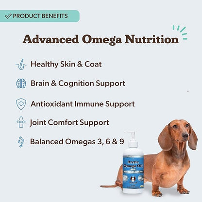 Natural Dog Company Arctic Omega Oil for Dogs – Salmon, Pollock, Krill & Algal, DHA Supports Skin & Coat, Joint Mobility, Cognitive Health & Immune Wellness, Liquid Fish Oil Pump,16 oz