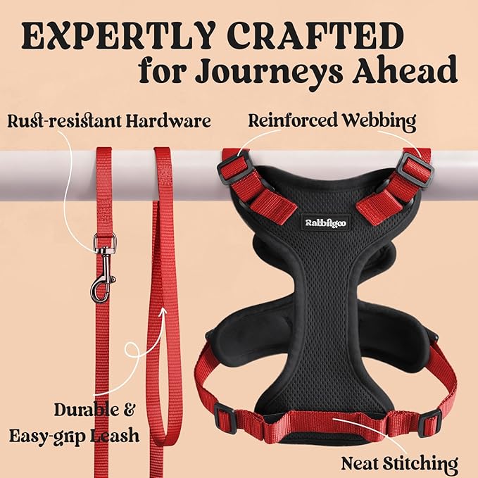 rabbitgoo Cat Harness and Leash for Walking, Escape Proof Soft Adjustable Vest Harnesses for Cats, Easy Control Breathable Reflective Strips Jacket, Black & Red, S