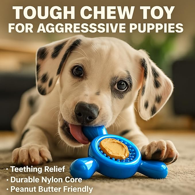 Indestructible Chew Toy for Aggressive Chewers – Tough Nylon Dog Toy for Teething Small Breeds, Durable Puppy Bone for Teeth Cleaning & Boredom Relief, Ideal Dog Birthday Gift,Ocean Blue