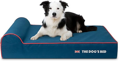 The Dog’s Bed Orthopedic Headrest Dog Bed Large Blue Oxford with Red Trim UK Flag Dog Bed, Memory Foam, Hip & Elbow Dysplasia, Post Surgery, Waterproof Washable Cover, Veterinary Approved