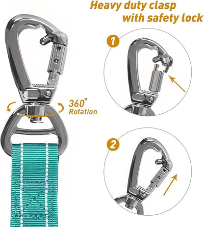 AUBELL Tactical Dog Leash Heavy Duty,4-6ft Reflective Strong No Pull Bungee Leash for Medium Large Dogs with Comfortable Padded Double Handle,Car Seat Belt,360 Degree Rotating Carabiner,Teal