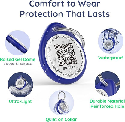 QR Code Dog Tag and Cat Tag, Scan to Reunite Faster, Waterproof and Durable, Lightweight and Quiet, Updatable Contact Info, Blue for Cool Tone