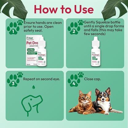 Ultra Lubricant Pet Drops 15 ml - Eye Drops for Cats and Dogs - Moisture Rich Formula, Fast Acting Hydration Dogs Eye Drop for Dry Eyes, Artificial Tears for Extra Dry Eye (Made in U.S.A)