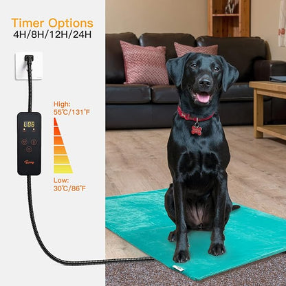 Toozey Large Pet Heating Pad, 6 Adjustable Temperature Dog Cat Heating Pad with Timer, Waterproof Heated Dog Bed with Chew Resistant Cord, Indoor Electric Pet Heated Mat 35x24in