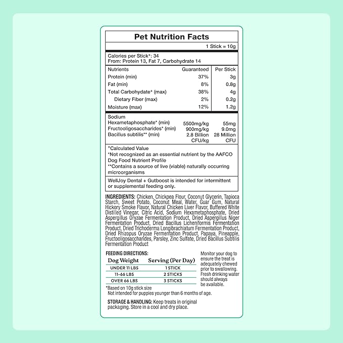 New! WellJoy Dog Treat Dental+ GutBoost | Helps Reduce Tartar | Freshens Breath | Dual-Benefit GutBoost Formulation | Vet Formulated | Made in USA | Made with Real Shredded Chicken | 24 Sticks