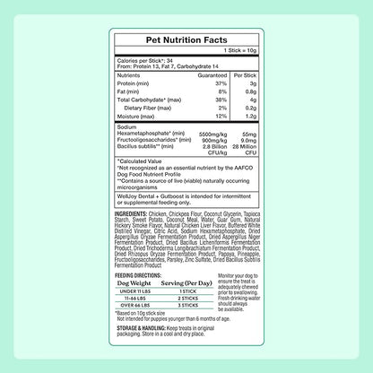 New! WellJoy Dog Treat Dental+ GutBoost | Helps Reduce Tartar | Freshens Breath | Dual-Benefit GutBoost Formulation | Vet Formulated | Made in USA | Made with Real Shredded Chicken | 24 Sticks