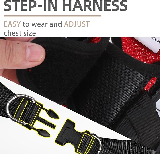 PUPTECK Service Dog Harness and Leash Set for Small Medium Dogs No Pull Step-in Soft Mesh Puppy with 2 Removable Patches Cat Vest Harnesses Reflective at Night, Red, S