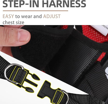 PUPTECK Service Dog Harness and Leash Set for Small Medium Dogs No Pull Step-in Soft Mesh Puppy with 2 Removable Patches Cat Vest Harnesses Reflective at Night, Red, S