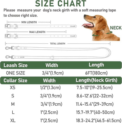 ZALER Dog Collar and Leash Set, Waterproof Adjustable Odor Proof Pet Collars Leashes Easy to Clean, 6FT Dog Leash with 2 Hooks for Large, Medium Small Dogs (XS, Green)