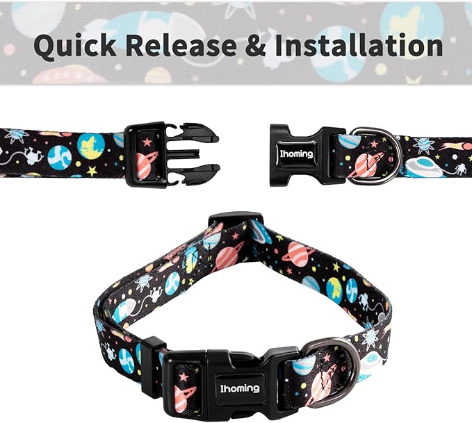 Ihoming Dog Collar and Leash Set for Daily Outdoor Walking Running Training, Space Design for Medium Boys Girls Dogs Cats Pets, M-Up to 45LBS
