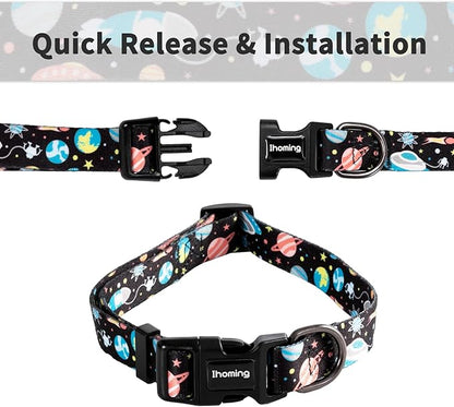 Ihoming Dog Collar and Leash Set for Daily Outdoor Walking Running Training, Space Design for Medium Boys Girls Dogs Cats Pets, M-Up to 45LBS