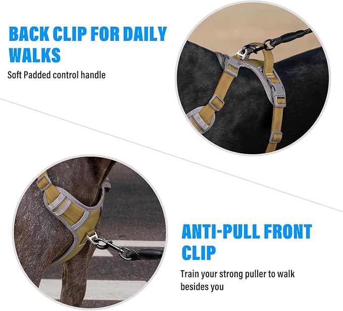 Plutus Pet No Pull Dog Harness, Release at Neck, Reflective Adjustable Dog Vest Harness, Easy Control Handle for Walking, for Small Medium Large Dogs, Khaki, L