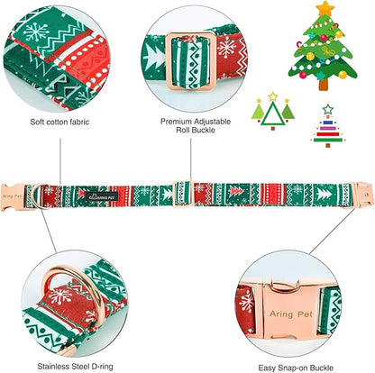 ARING PET Christmas Dog Collar, Cute Folk Xmas Red Green Detachable Flower Pet Collars with Metal Buckle for Puppy Small Medium Large Boy Girl Dogs-S