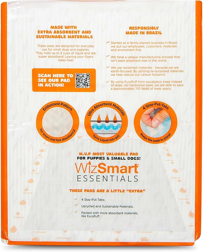 WizSmart Essentials Large Dog Pads, 23.5" x 22", Extra Absorbent Puppy Training Pads, Indoor Potty Pads, Leakproof Gel Pads for Small Dogs, Crate, House, Travel, Eco-Friendly, Non-Slip - 100 Count