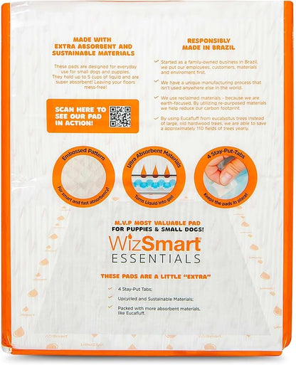 WizSmart Essentials Large Dog Pads, 23.5" x 22", Extra Absorbent Puppy Training Pads, Indoor Potty Pads, Leakproof Gel Pads for Small Dogs, Crate, House, Travel, Eco-Friendly, Non-Slip - 100 Count