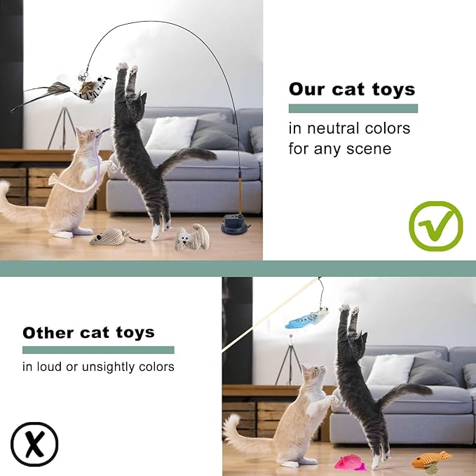 CUUOOT 7-in-1 Kitten Toys for Indoor Cats with Washable Adhesive Suction Cup, Hanging Interactive Cat Toys, Silvervine Stick and Sisal Chew Rope Catnip Teething Toy for Bored Kitten