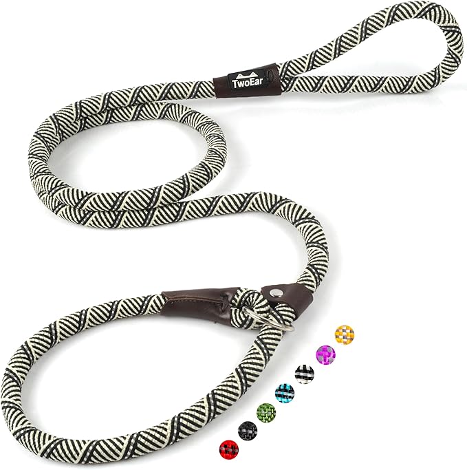 TwoEar 6FT Slip Lead Dog Leash, Heavy Duty Slip Leash for Dogs with Highly Reflective, Strong Rope Slip Leads No Pull Pet Training Leashes for Small Dogs (1/2", Grey)